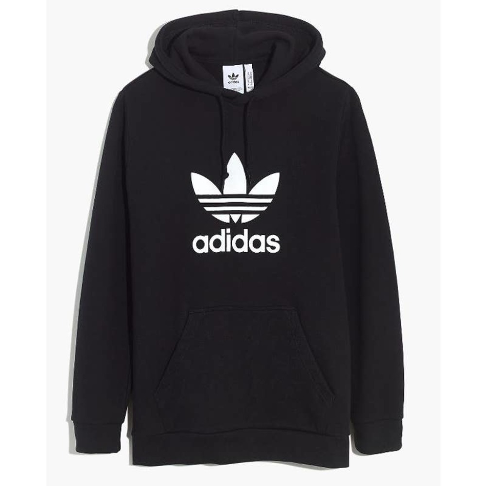 Adidas Hoodie Sweatshirt Black Men's Small Trefoil Logo Long Sleeve Drawstring